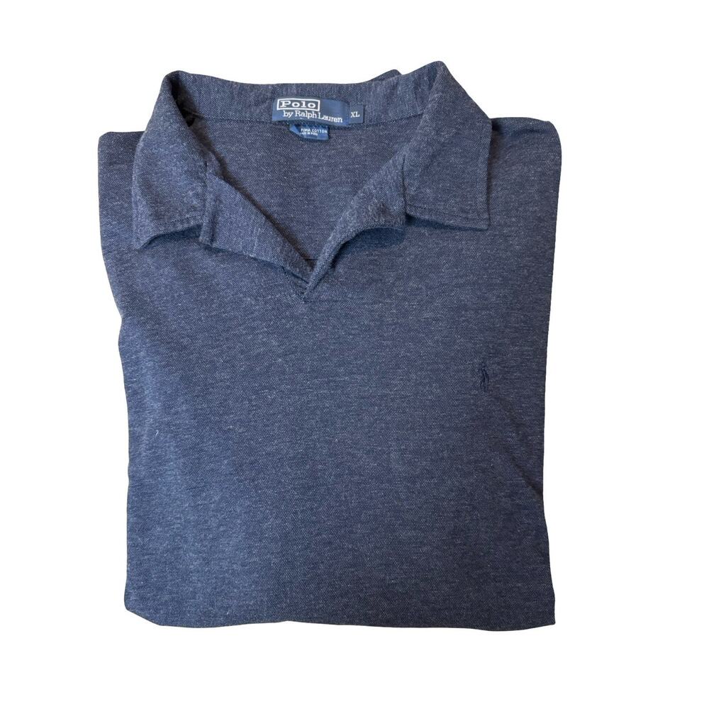 Pole Ralph Lauren Dark Gray Blue Long Sleeve Knit Polo 100% Cotton Sz XL